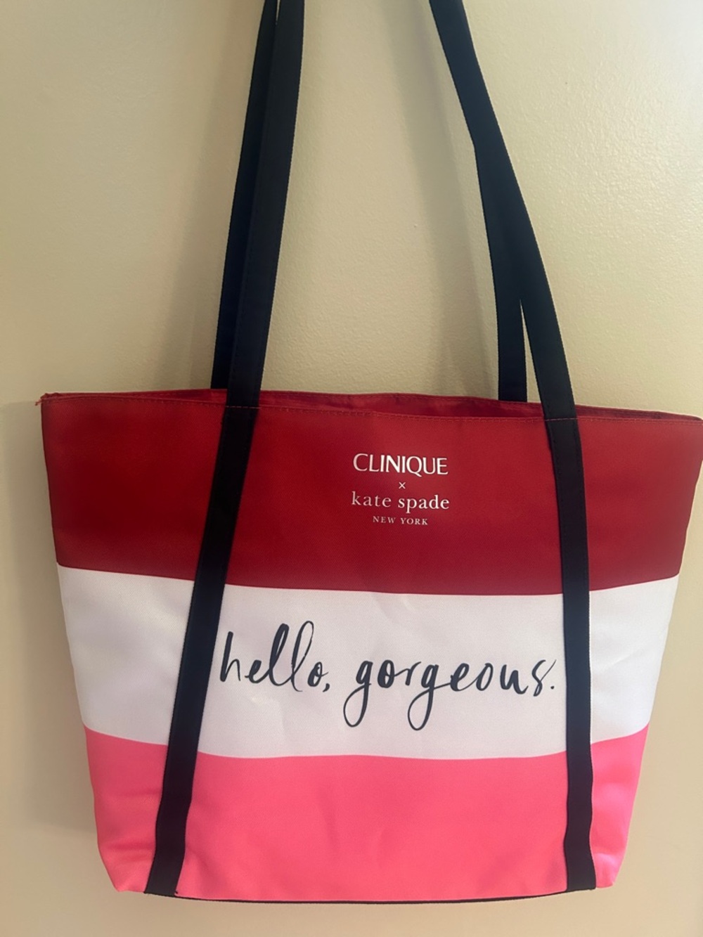 NWOT Kate Spade x Clinique Red & Pink Striped Tote - "Hello, Gorgeous."